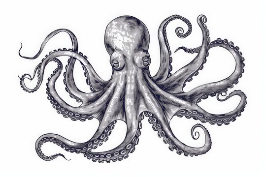 recommend clip art: Hand drawn vintage octopus line art, squid engraved ocean animal, Squid octopus animal, marine seafood vector illustration on white background