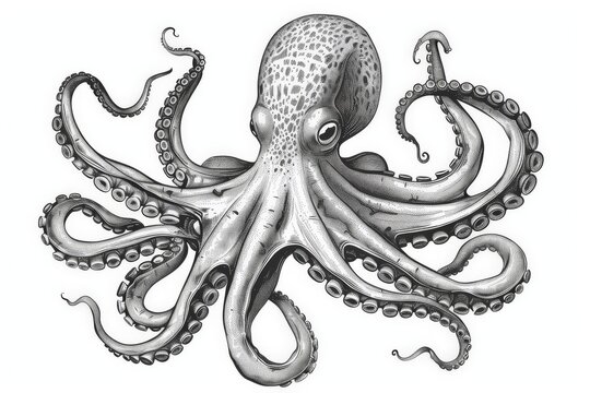 recommend clip art: Hand drawn vintage octopus line art, squid engraved ocean animal, Squid octopus animal, marine seafood vector illustration on white background