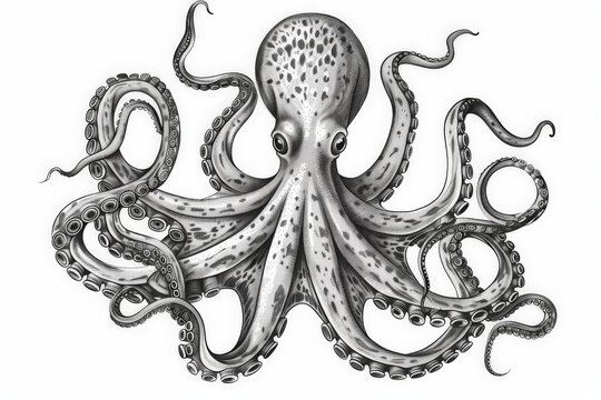 recommend clip art: Hand drawn vintage octopus line art, squid engraved ocean animal, Squid octopus animal, marine seafood vector illustration on white background