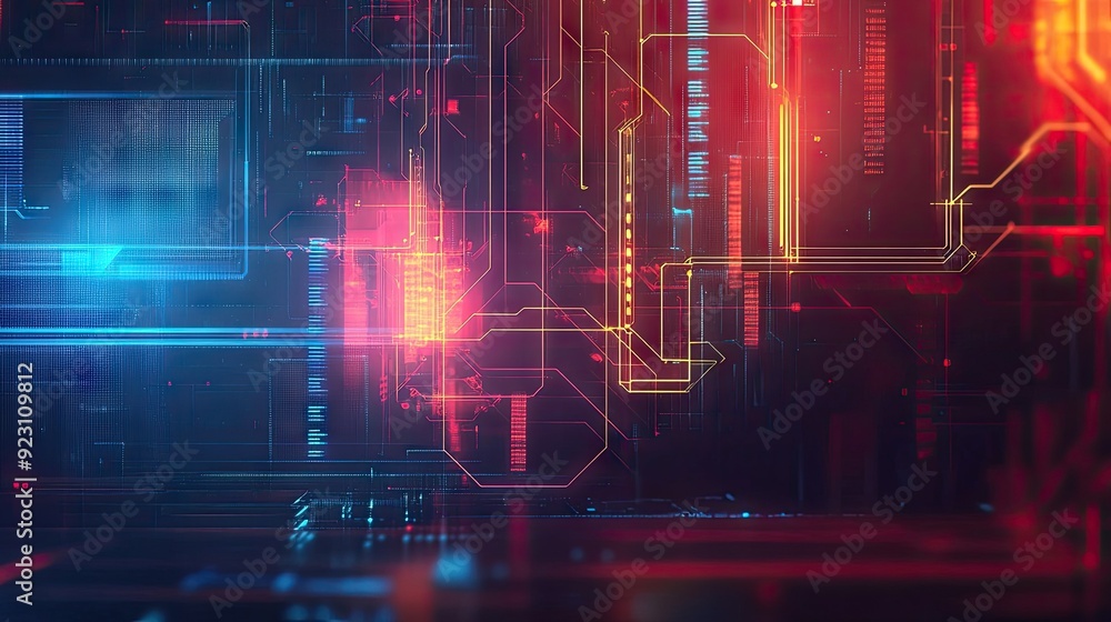 Poster abstract technology background for big data with a futuristic and hand-drawn digital illustration. e