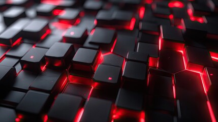 Obraz premium Abstract technology design with a black polygon base and vivid red light highlights, evoking a futuristic and high-tech feel.