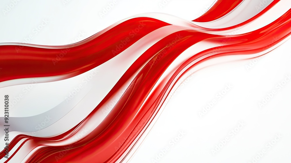 Poster abstract visual of red and white stripes flowing across a gradient white background. clean and conte