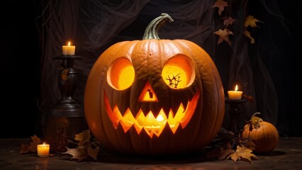Fototapeta premium halloween pumpkin on a dark background
