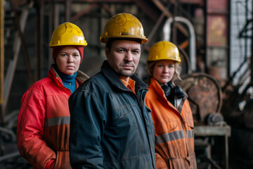 Industrial Workers in Protective Gear at Construction Site for Safety Awareness