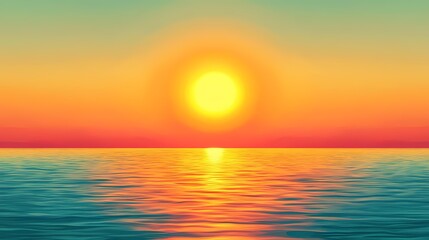 Fototapeta premium A vibrant sunset casts a golden glow over the tranquil ocean.