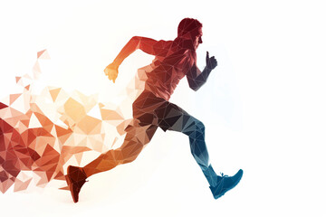 Obraz premium Abstract Geometric Silhouette of a Running Man in Motion with Colorful Polygonal Shapes