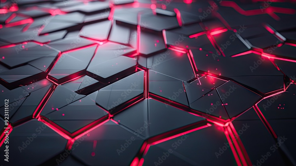 Poster black polygon design illuminated with radiant red light, creating a striking and futuristic abstract