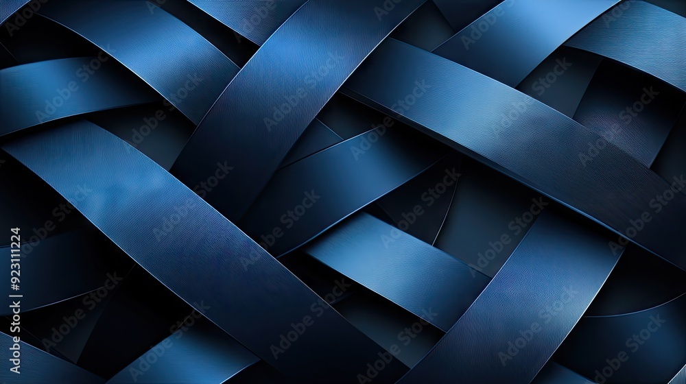 Poster blue metallic curves creating a woven pattern on a dark grey background. a stylish and futuristic ve