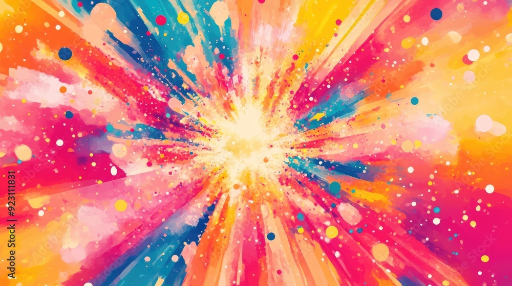 Poster bright and playful abstract background with vibrant color bursts and energetic patterns. perfect for