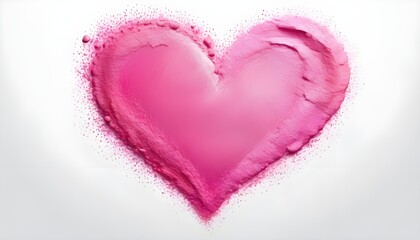 Pink lipstick shimmering texture in heart shape, texture stroke isolated on white background. Cosmetic product smear smudge swatch