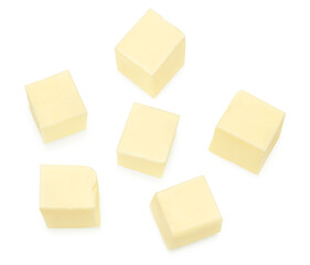 Pieces of butter isolated on white background. clipping path