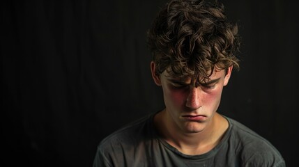 Obraz premium Upset Man on black background.