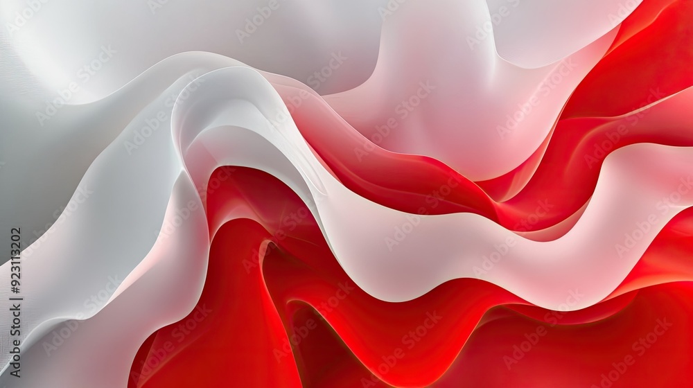 Poster creative red and white abstract design template with intersecting lines and fluid shapes. suitable f