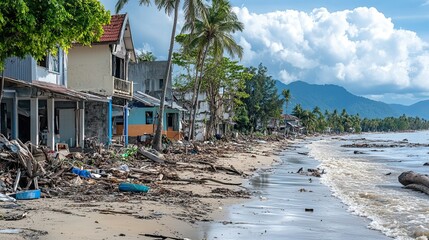 Obraz premium Coastal Village Devastated by Natural Disaster
