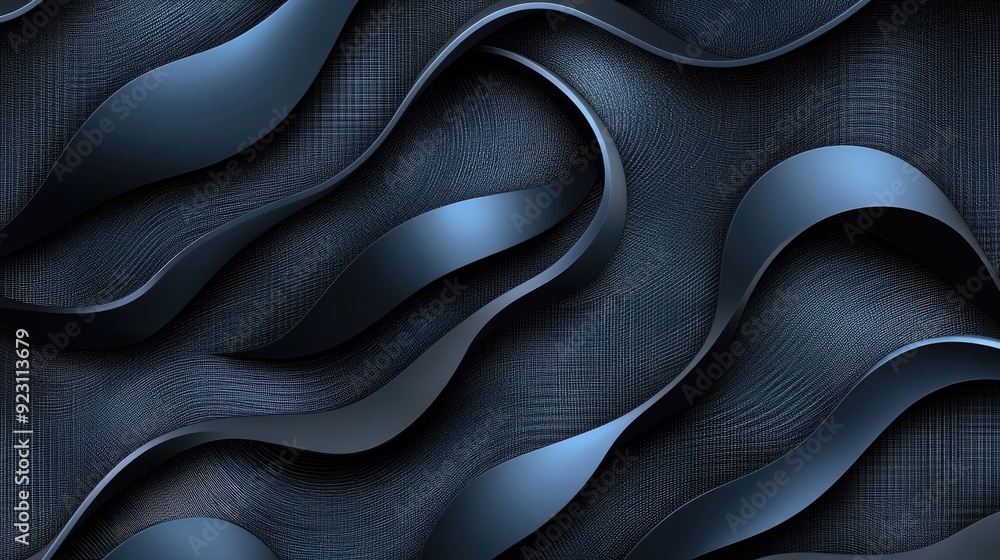 Aufkleber dark grey backdrop with abstract blue metallic curves in a woven pattern. the sophisticated and futu