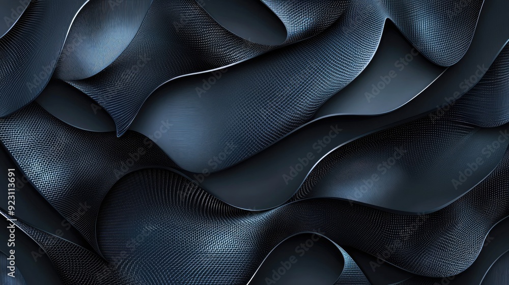 Poster dark grey backdrop with abstract blue metallic curves in a woven pattern. the sophisticated and futu