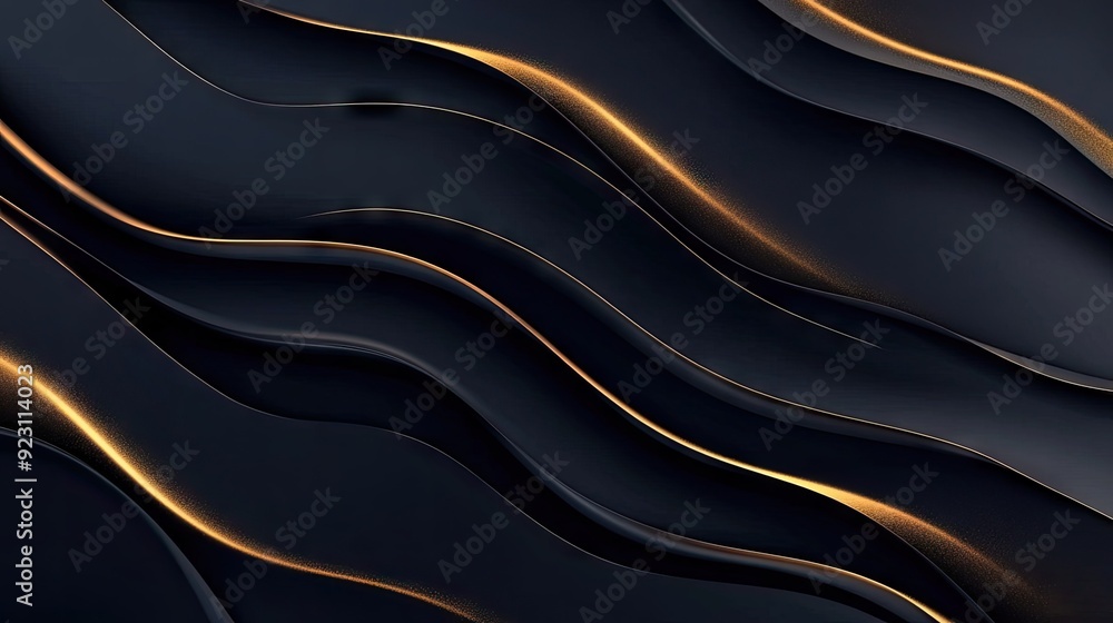 Poster dark grey luxury background with elegant gold light lines casting soft shadows, creating a sophistic
