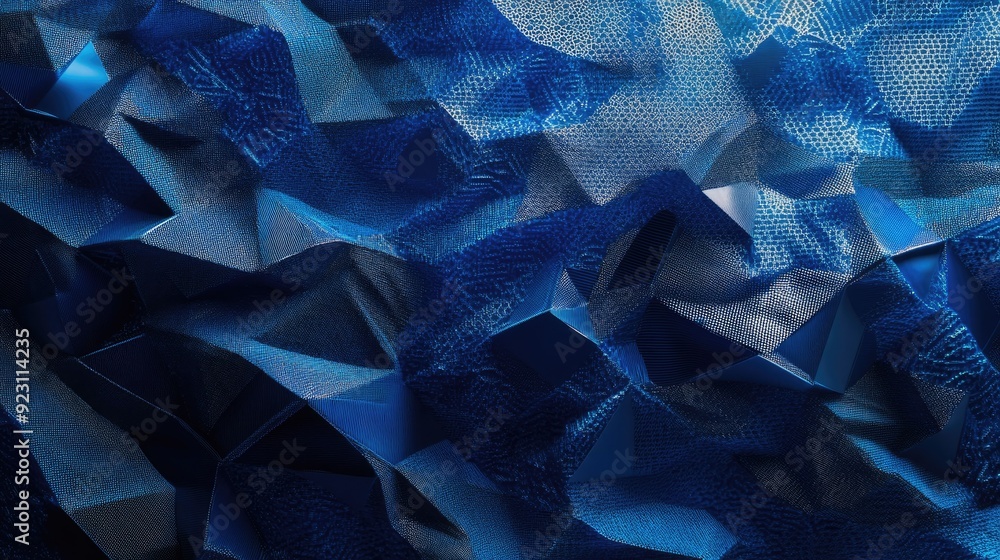 Poster deep blue abstract background with intricate geometric patterns and a touch of metallic sheen. great