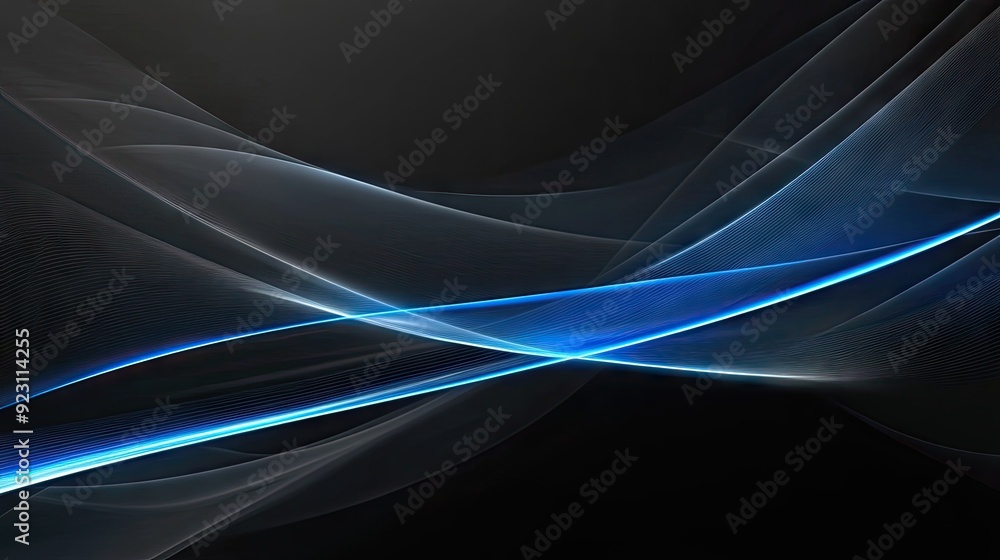 Poster deep grey background with intersecting blue light lines and soft shadows, offering a contemporary an