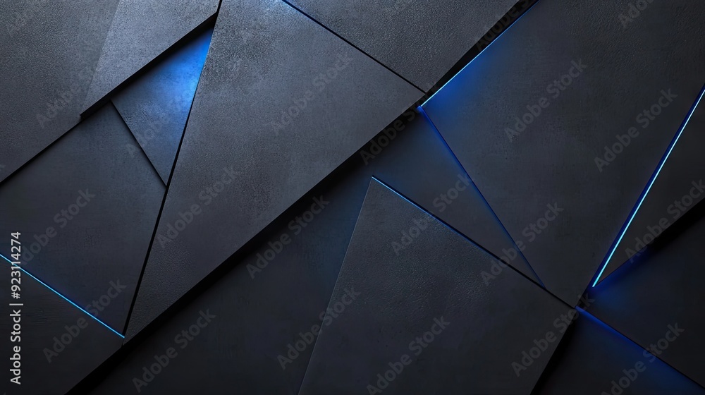 Poster deep grey background with intersecting blue light lines and soft shadows, offering a contemporary an