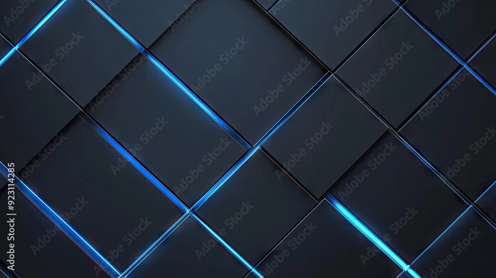 Poster deep grey background with intersecting blue light lines and soft shadows, offering a contemporary an