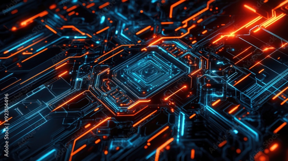 Poster digital ai design with intricate circuit lines and electric patterns. suitable for technology graphi
