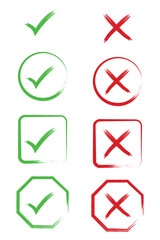 Check mark and cross mark icon sign vector 