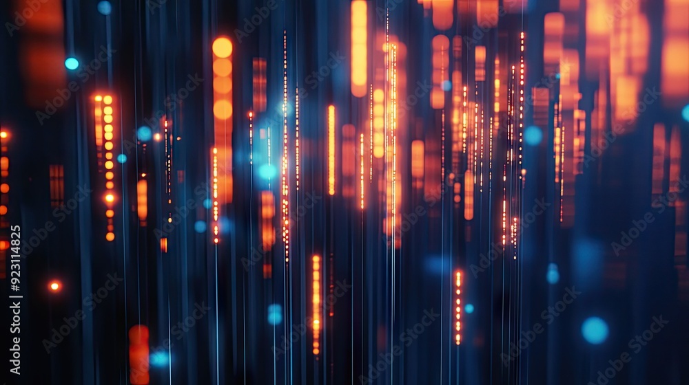 Poster dynamic 3d candlestick chart with glowing elements on a blue backdrop. represents financial markets 