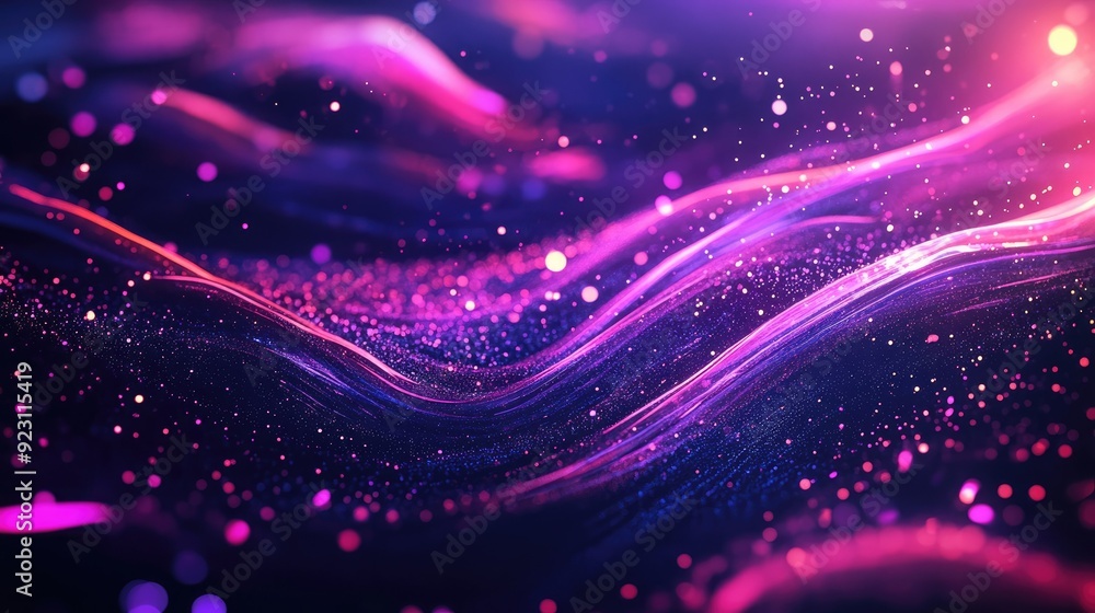 Poster dynamic liquid flow with glowing particles on a trendy fluid cover design. eps10 vector illustration