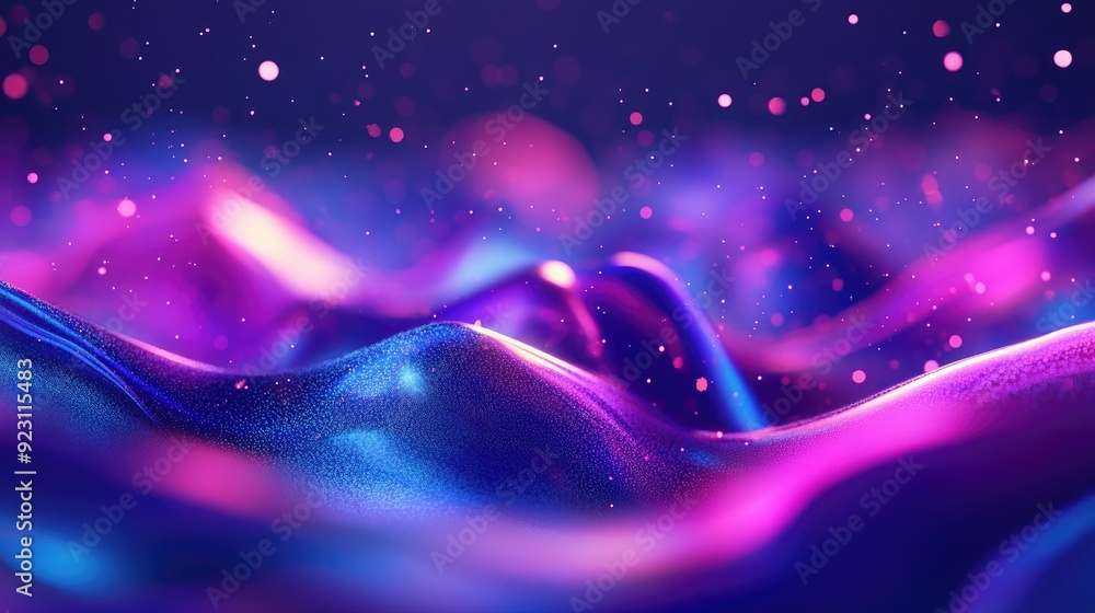 Poster dynamic liquid flow with glowing particles on a trendy fluid cover design. eps10 vector illustration