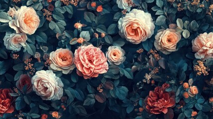 beautiful fantasy vintage wallpaper botanical flower bunch,vintage motif for floral print digital background.generative ai.