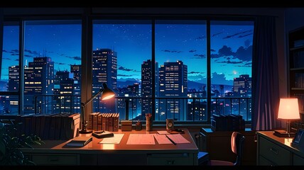 Anime Style Living Room and lofi Aesthetic Education Bad room Generative Ai 