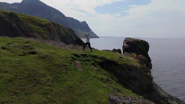 HEMA Practice at Trefor Sea Stacks: Longsword solo training by  Garn For Mountain, North Wales