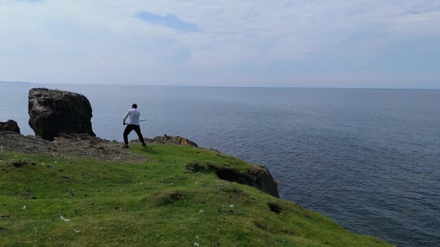 HEMA Practice at Trefor Sea Stacks: Longsword solo training by  Garn For Mountain, North Wales
