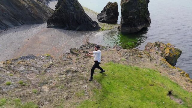 HEMA Practice at Trefor Sea Stacks: Longsword solo training by  Garn For Mountain, North Wales