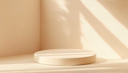 Empty Beige Podium with Soft shadows for product display. Empty space for product presentation Stage Background