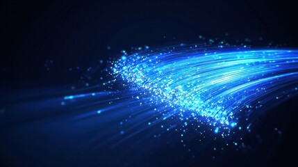 Blue light streak, fiber optic, speed line, futuristic background for 5g or 6g technology wireless data transmission, high-speed internet in abstract. AI generated illustration