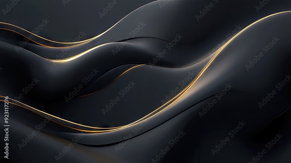 Poster elegant dark grey background with intersecting gold light lines and soft shadows, creating a sleek a