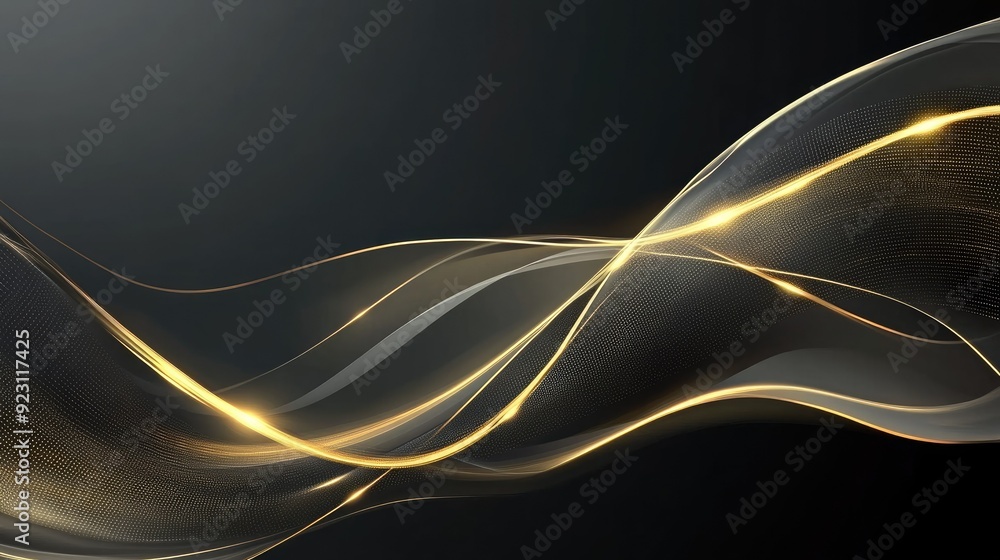 Poster elegant dark grey background with intersecting gold light lines and soft shadows, creating a sleek a