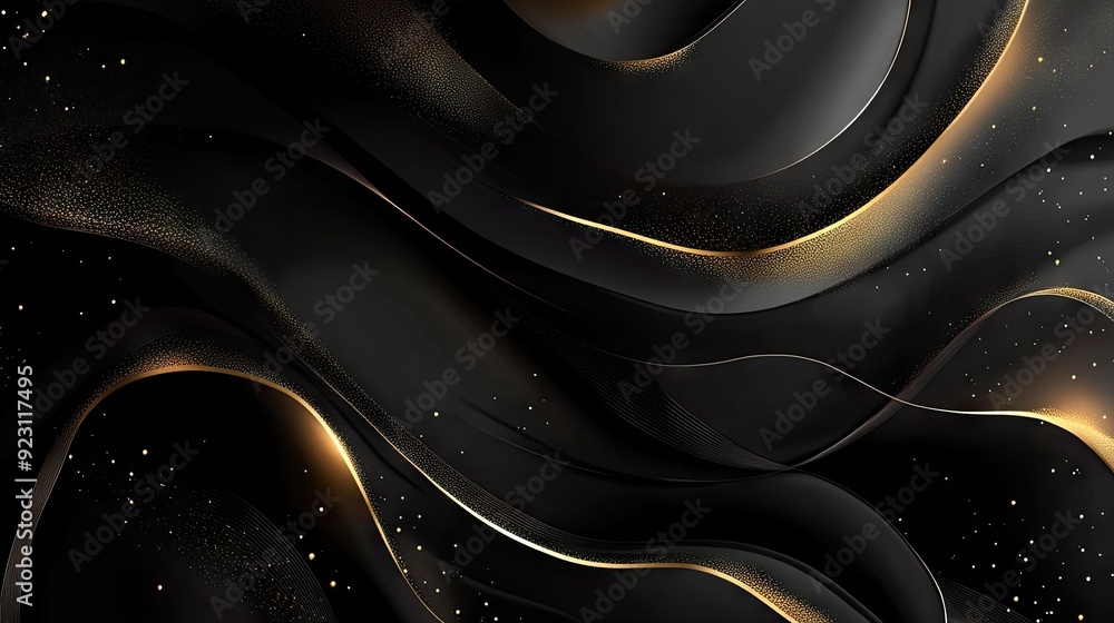 Poster elegant modern vector design with a black background and opulent golden features. the abstract luxur