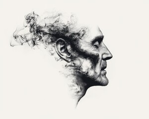 Abstract portrait of a man with smoke-like details, showcasing a blend of realism and creativity in art.