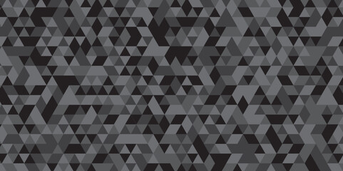 Fototapeta premium Abstract geometric black and gray background seamless mosaic and low polygon triangle texture wallpaper. Triangle shape retro wall grid pattern geometric ornament tile vector square element.
