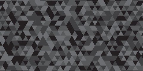 Abstract geometric black and gray background seamless mosaic and low polygon triangle texture wallpaper. Triangle shape retro wall grid pattern geometric ornament tile vector square element.
