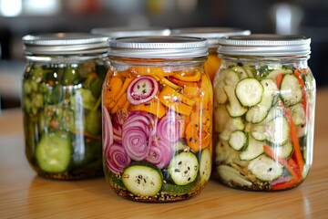Fermenting Freshness: A Jar of Cultured Vegetables Rich in Probiotics for a Health-Conscious Lifestyle, Capturing the Essence of Homemade Fermentation