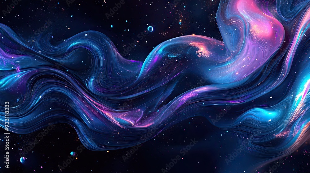 Aufkleber fluid cover design showcasing glowing particles and dynamic liquid flow. trendy eps10 vector illustr