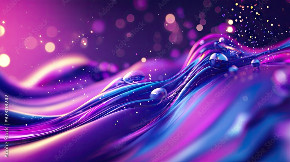 Poster Fluid cover design with glowing particles and dynamic liquid flow. Eps10 vector illustration for a contemporary and stylish visual presentation. -