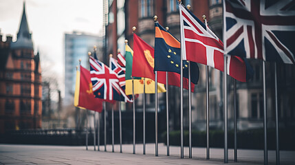 Abstract background with flags of the Commonwealth of Nations (CIS), countries flags. Commonwealth Day card