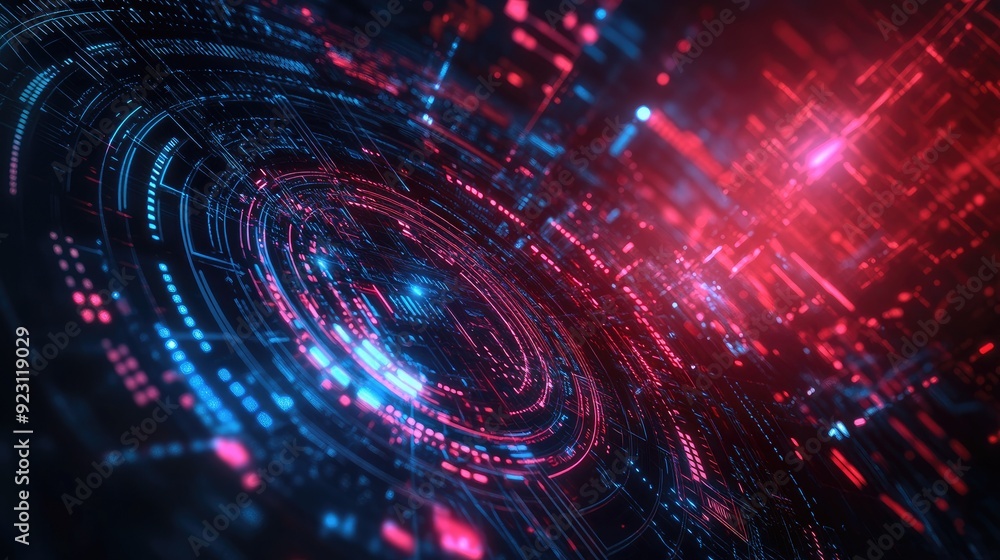 Poster futuristic big data concept with abstract digital art and technology background. hand-drawn style hi
