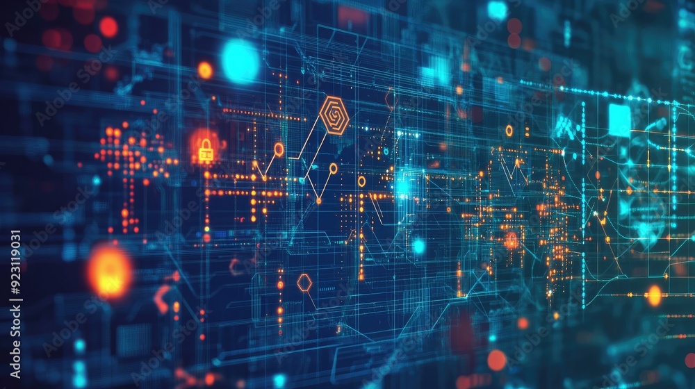 Poster futuristic big data visualization with abstract digital elements on a technology background. hand-dr