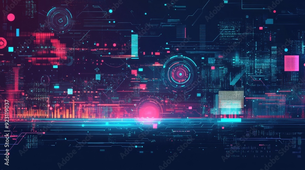 Poster futuristic big data visualization with abstract digital elements on a technology background. hand-dr
